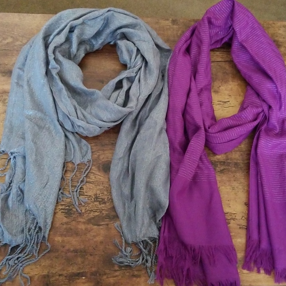 2 Never worn Silver and Purple scarves